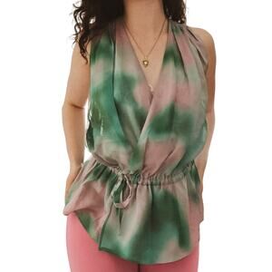 Filippa K Silk Tank Sz 4 Purple Teal Feather-Light Crossover Sleeveless Blouse